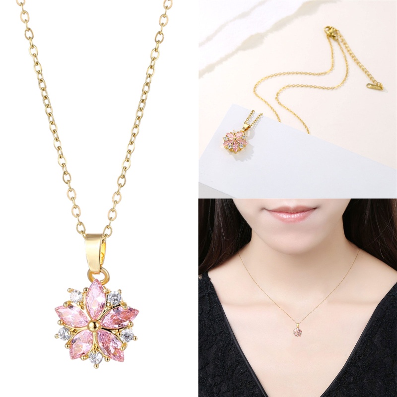 Flgo Mặt Dây Chuyền Pha Lê Hình Hoa Anh Đào Màu Hồng