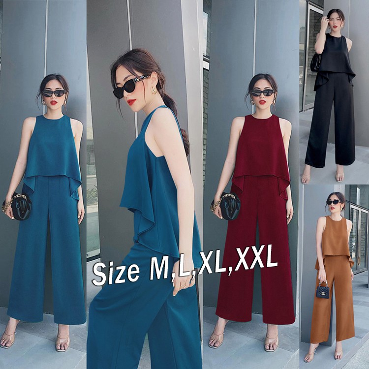 Set quần dài ống suông dây kéo sau lưng áo đuôi cá xinh xắn