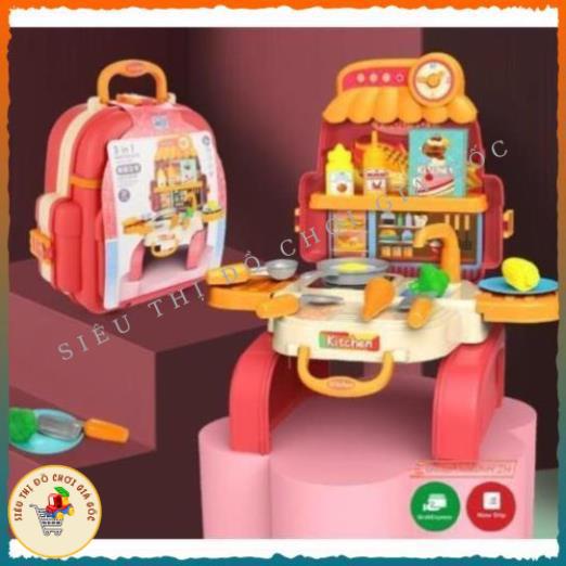 Đồ chơi nấu ăn 3in1, bộ 21 món cho bé tập làm đầu bếp, kiểu vali thuận tiện cho bé mang đi chơi dễ dàng