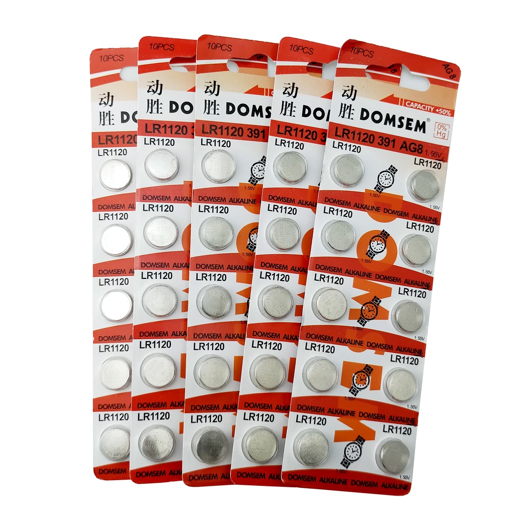 Vỉ 10 Viên Pin AG8 / LR1120 / L1121/ 391 DOMSEM Pin Cúc Áo Thay Thế Cho Đồng Hồ Đeo Tay Các Loại