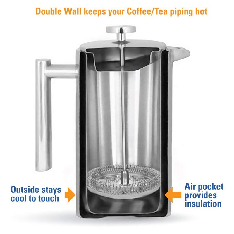 Stainless Steel French Press Coffee Maker | 34 Oz (1000 ml)