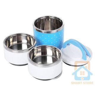 CẶP LỒNG CƠM 3 TẦNG CHẤM BI -- RUỘT INOX