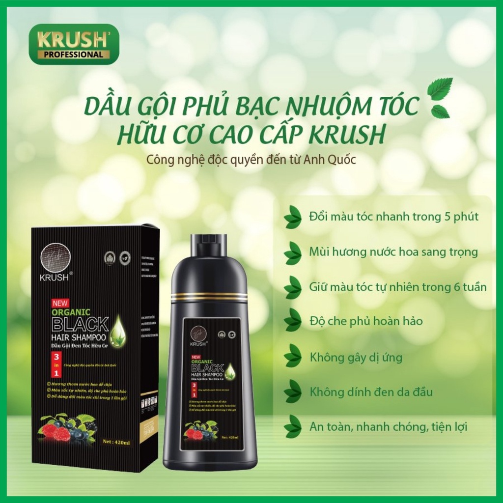 Hộp dầu gội Nhuộm Tóc hữu cơ ⭐️ 10 Gói 25ml ⭐️ Krush Anh Quốc ⭐️