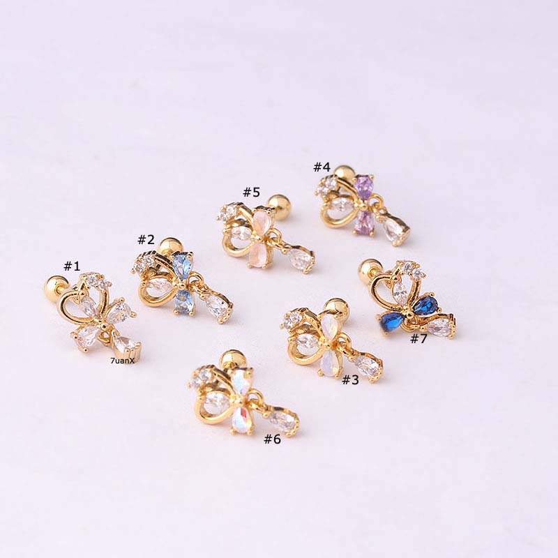 1 Khuyên Tai Kiểu Thanh Tạ Thẳng Bằng Thép Không Gỉ Đính Đá Zircon 20G