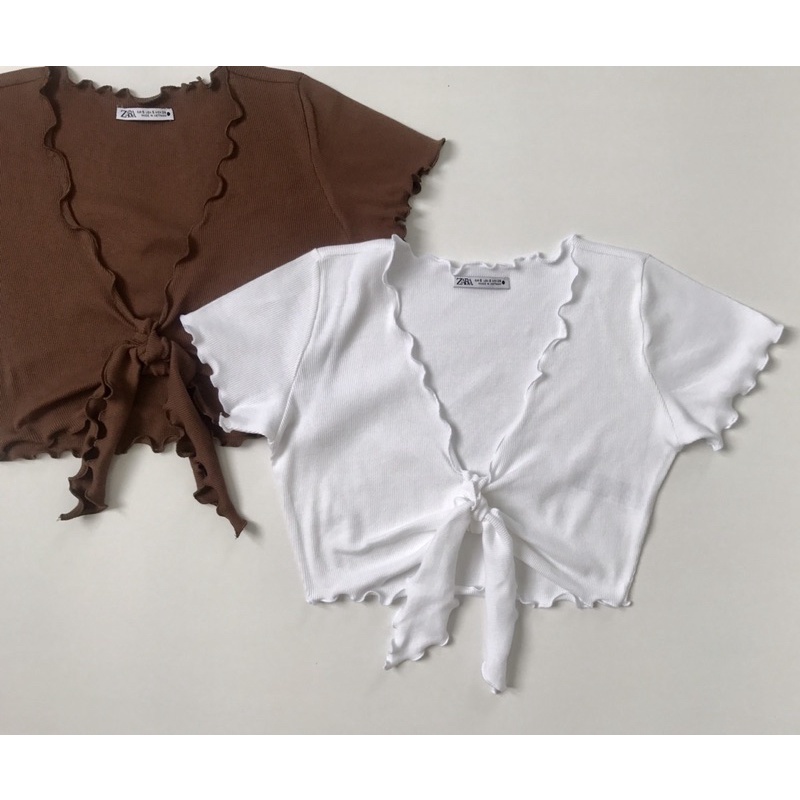 Áo croptop cột nơ trước xoăn lai vnxk