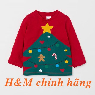 Áo thun dài tay cotton hình noel cho bé gái bé trai H&M auth HM chính hãng