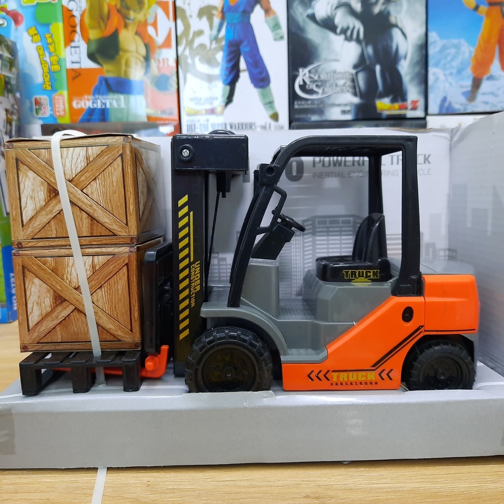 Xe nâng đồ chơi trẻ em chạy đà cỡ lớn tỉ lệ 1:12 kèm 2 thùng hàng bằng giấy