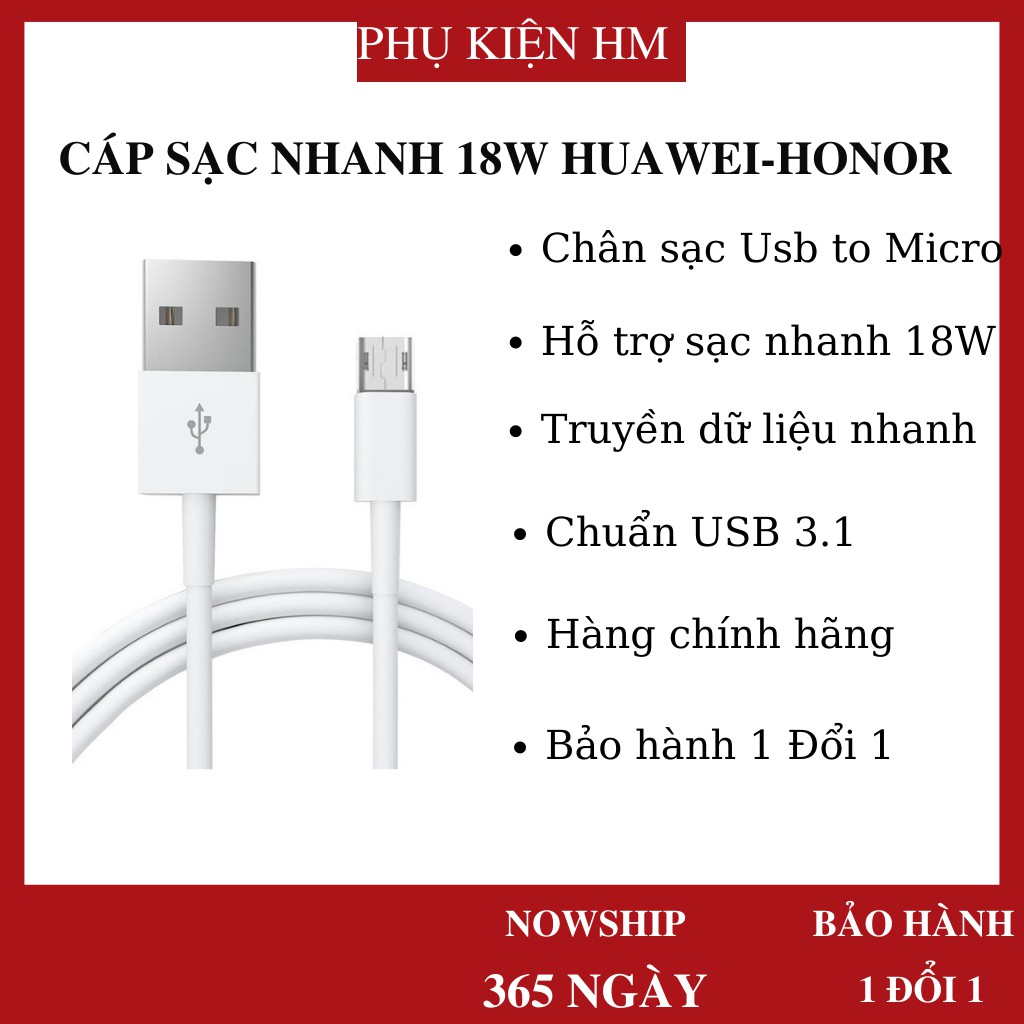 DÂY CÁP SẠC NHANH HUA-WEI / HO-NOR CHÍNH HÃNG 1 ĐỔI 1