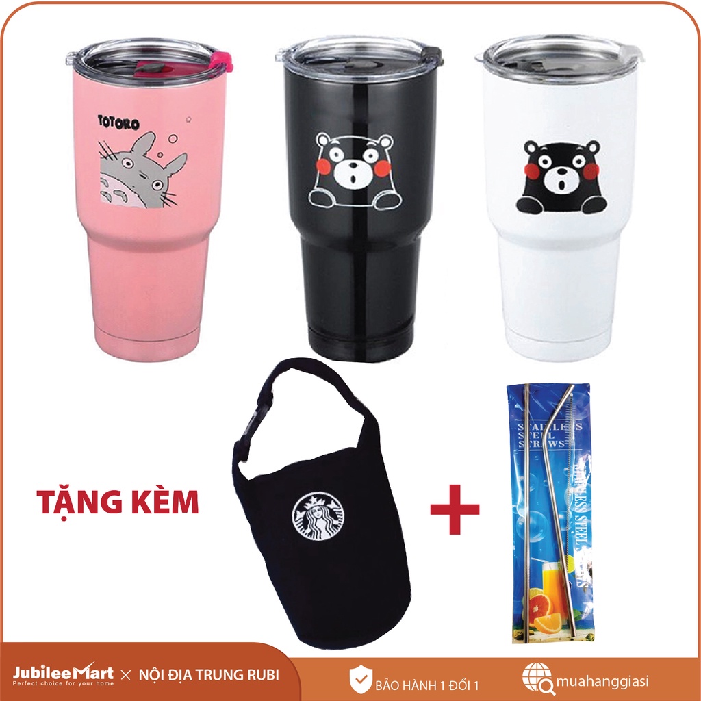 Ly giữ nhiệt Thái Lan 900ml Chọn kèm Túi + Ống hút bình cốc cách nhiệt inox