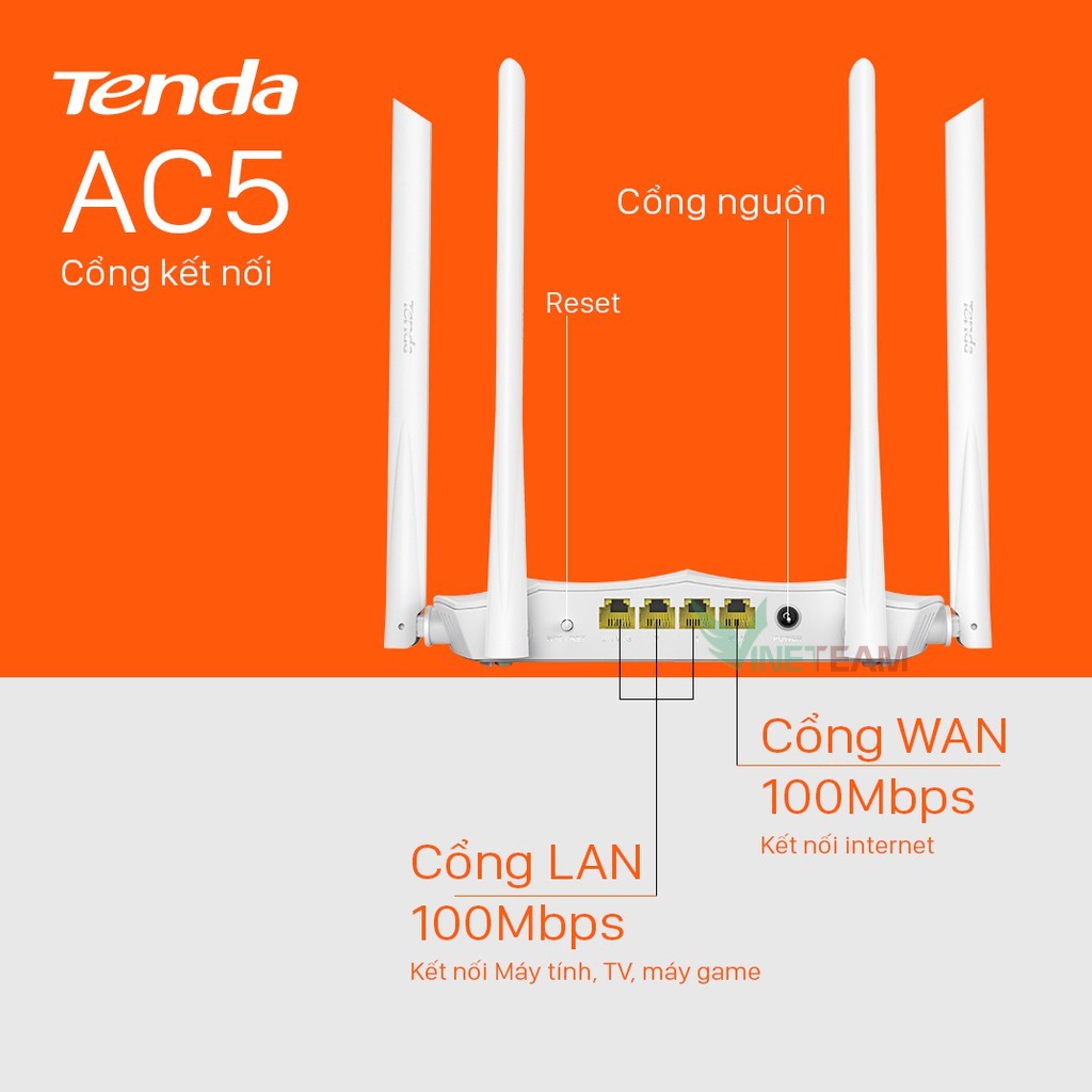 Bộ Phát Wifi Tenda AC5S - Hai Băng Tần - 4 Ănten 6dbi - Cho khả năng phủ sóng mạnh mẽ -DC4212