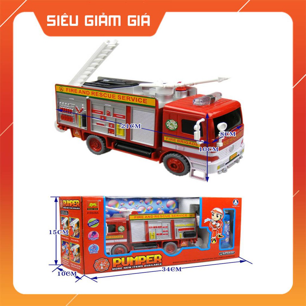 Xe Cứu Hỏa Phun Bóng   LẺ= SỈ   Chạy Pin,Tự chạy,Có Đèn,Tiếng còi xe cứu hỏa,Tự phun bong bóng,Bé yêu sẽ rất thích