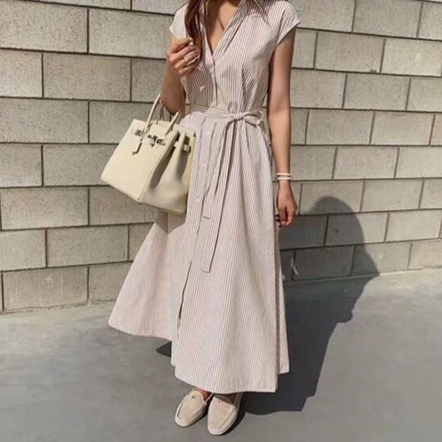 Đầm Sát Nách Dáng Rộng Họa Tiết Kẻ Sọc Thời Trang Mùa Hè 53670