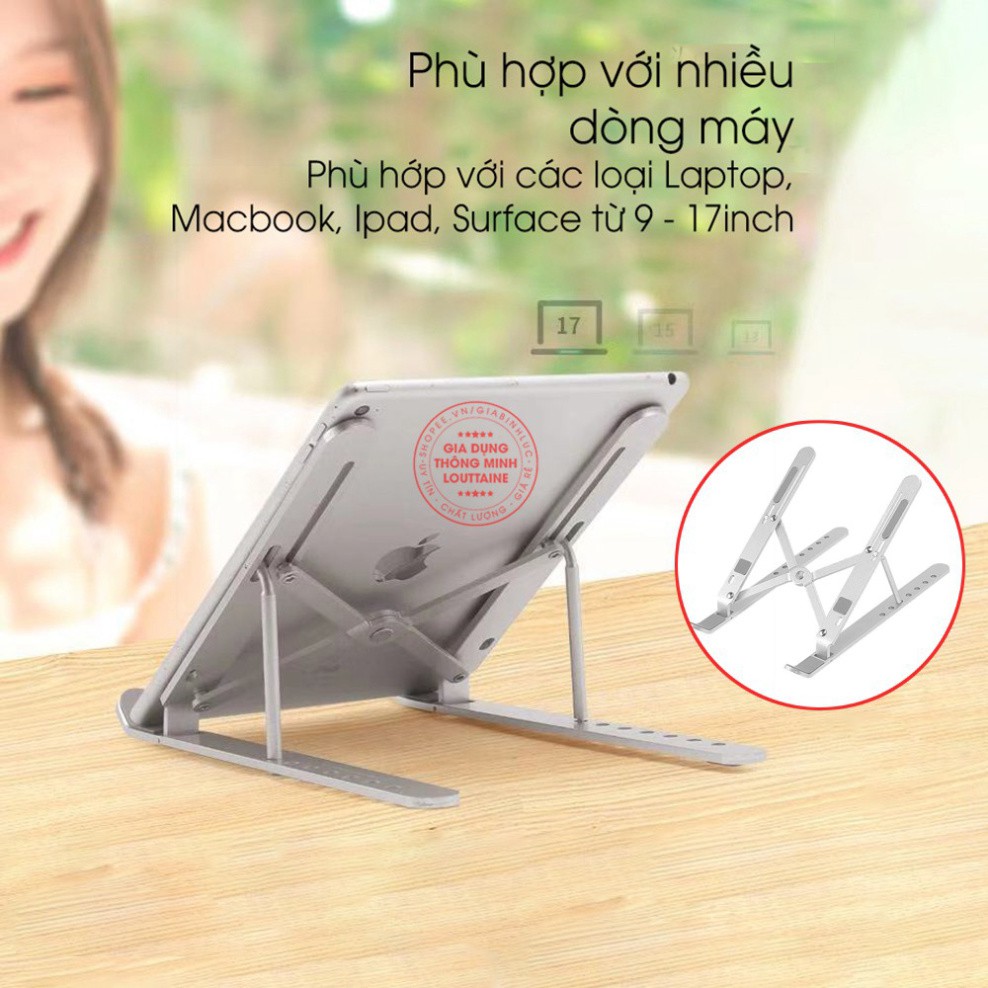 Giá đỡ Laptop Macbook stand nhôm cao cấp hỗ trợ tản nhiệt gấp gọn chỉnh độ cao, để laptop ipad macbook surface kèm túi