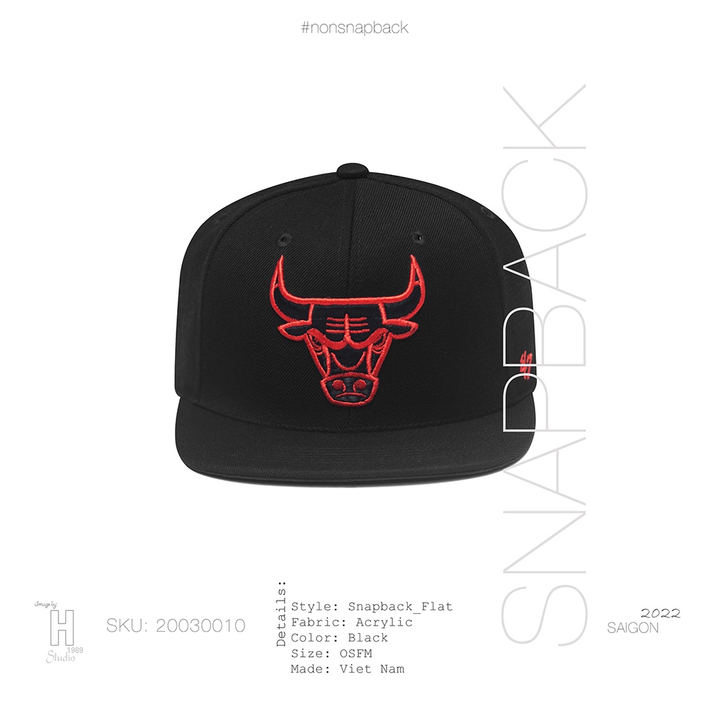 Mũ snapback thời trang nam đen logo Bulls