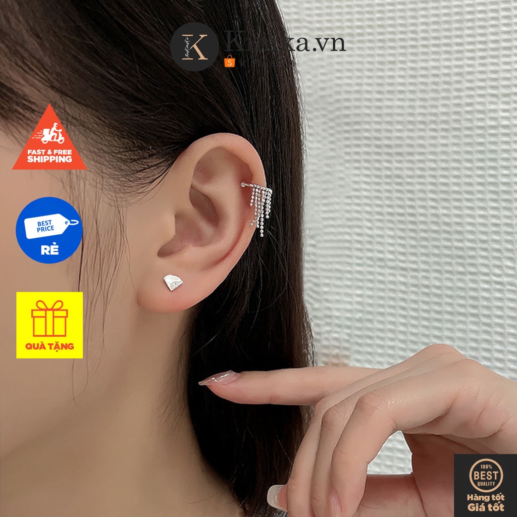 (0181) Khuyên Kẹp Vành Tai Rủ Màn Hạt Tròn Quyến Rũ