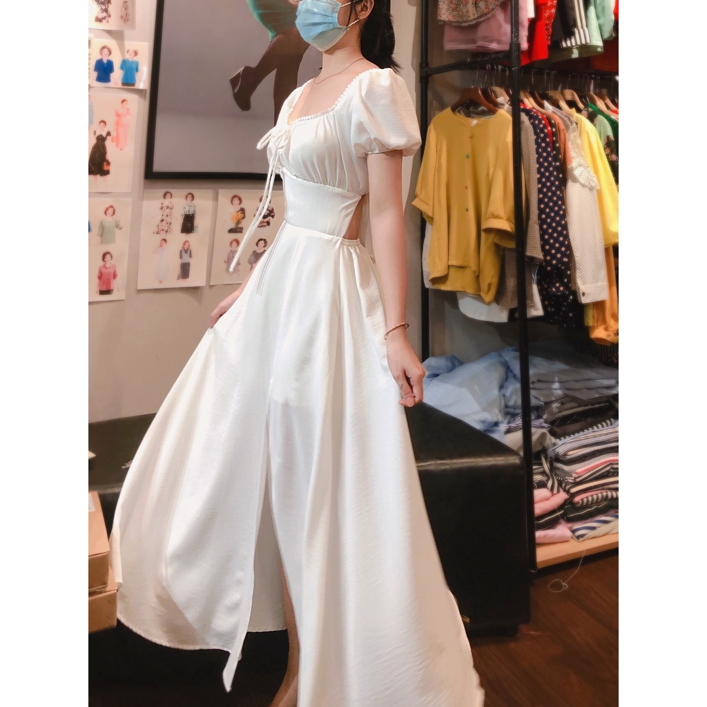 đầm tay phồng hở lưng quyến rũ có size lớn (thời trang bigsize Vicky G) CHV01-0422