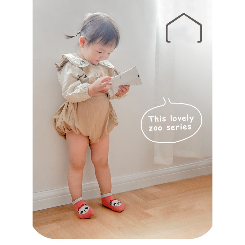 Tất KIDSOCK Cổ Ngắn Hình Thú Siêu Chống Trượt Túi Zip Xịn Sò Cho Bé 0-24m SABOMART