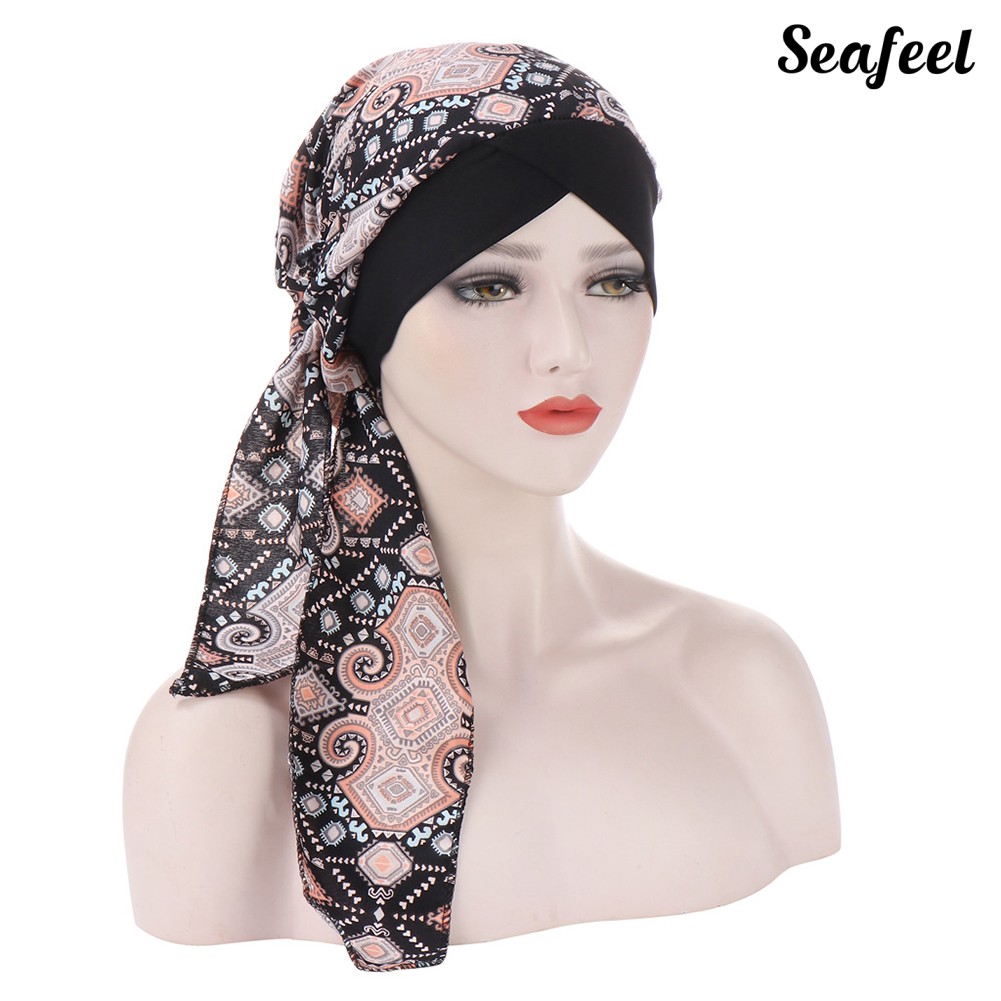 Mũ turban đuôi dài hoạ tiết tùy chọn thời trang cho nữ