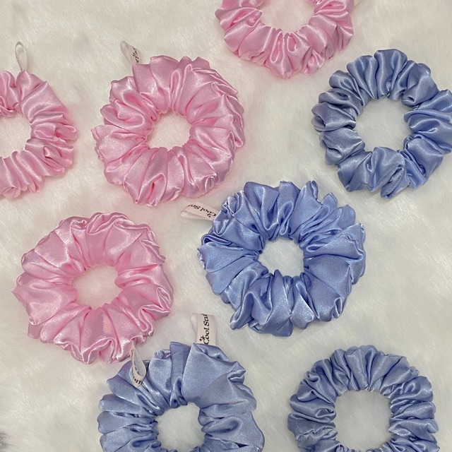 Đồ buộc tóc scrunchies lụa Hồng/Xanh Pastel 2 size