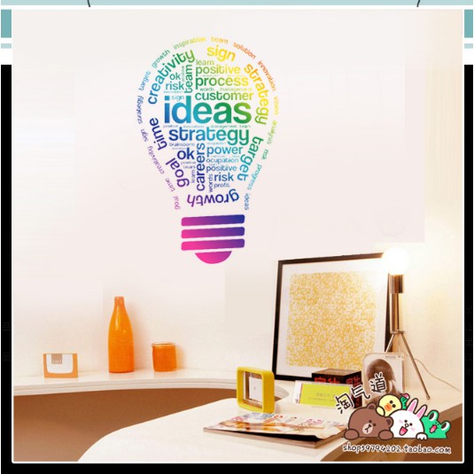 Decal trang trí tường Bóng đèn chữ IDEAS