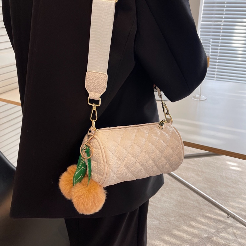 Túi Đeo Vai Hình Trụ Họa Tiết Hình Thoi Đơn Giản Cho Nữ