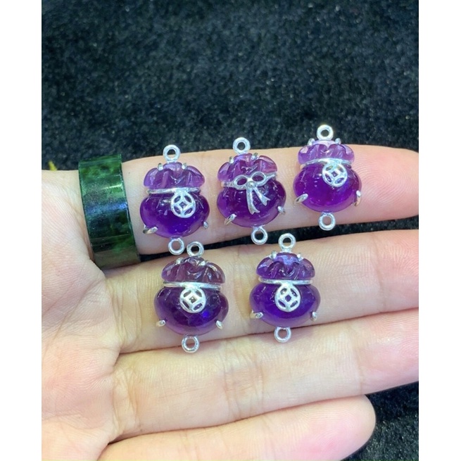 Charm mix vòng túi tiên các loại đá phong thủy đã bọc bạc