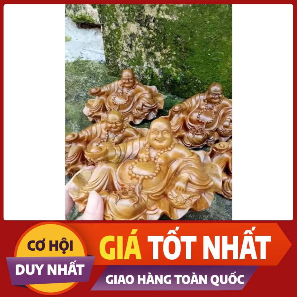 ((GIÁ GỐC )) Tượng Phật Di Lặc để xe ô tô ngồi lá sen gỗ bách xanh