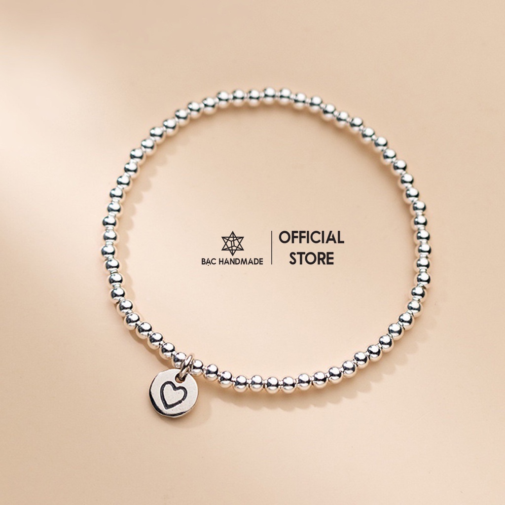 Lắc tay Bạc Handmade.Vòng tay hạt bi charm trái tim bạc nguyên chất-Bạc Handmade
