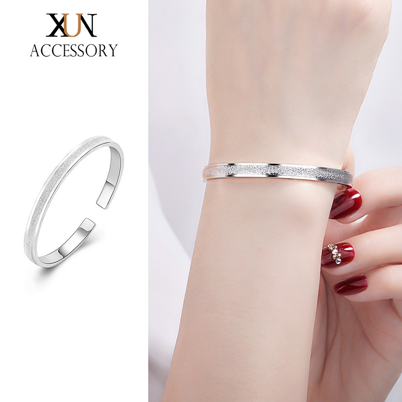 Vòng Tay Hở Mạ Bạc 999 Đơn Giản Không Phai Màu Thời Trang Hàn Quốc