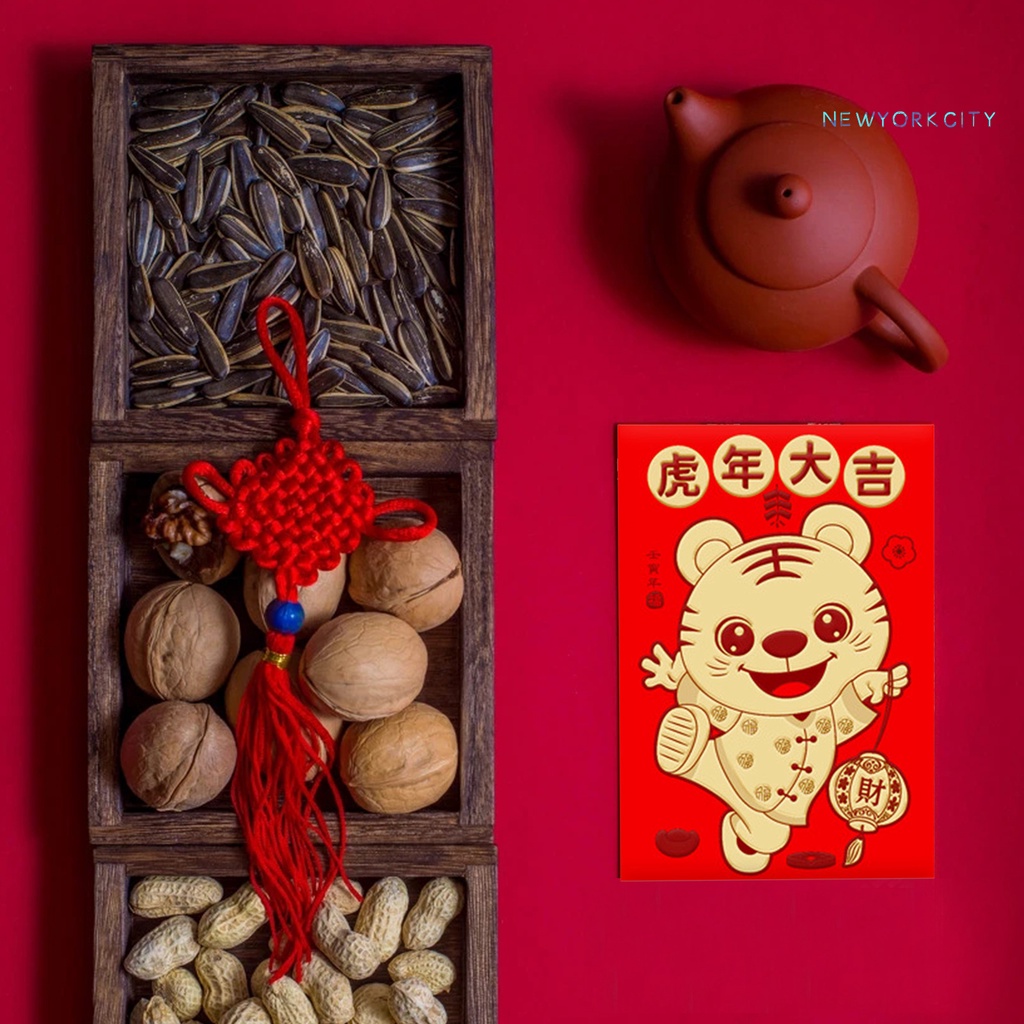 Set 12 túi đựng tiền giấy họa tiết hổ dễ thương cho lễ hội năm mới 2022