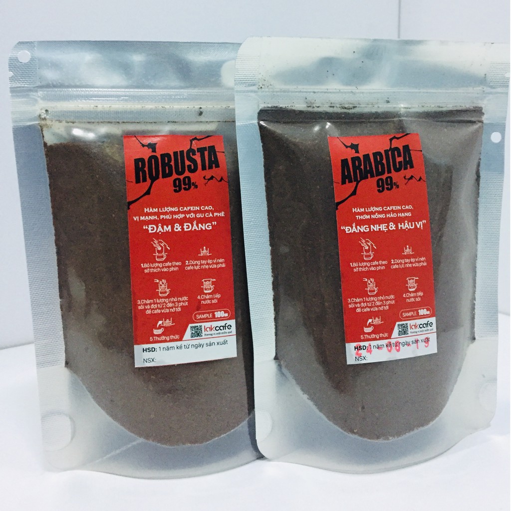 Combo 100gr Arabica & 100gr Robusta Nguyên Chất - Lakcafe Với Bí Quyết Nông Dân Dak Nông - Làm Quen Hương Vị