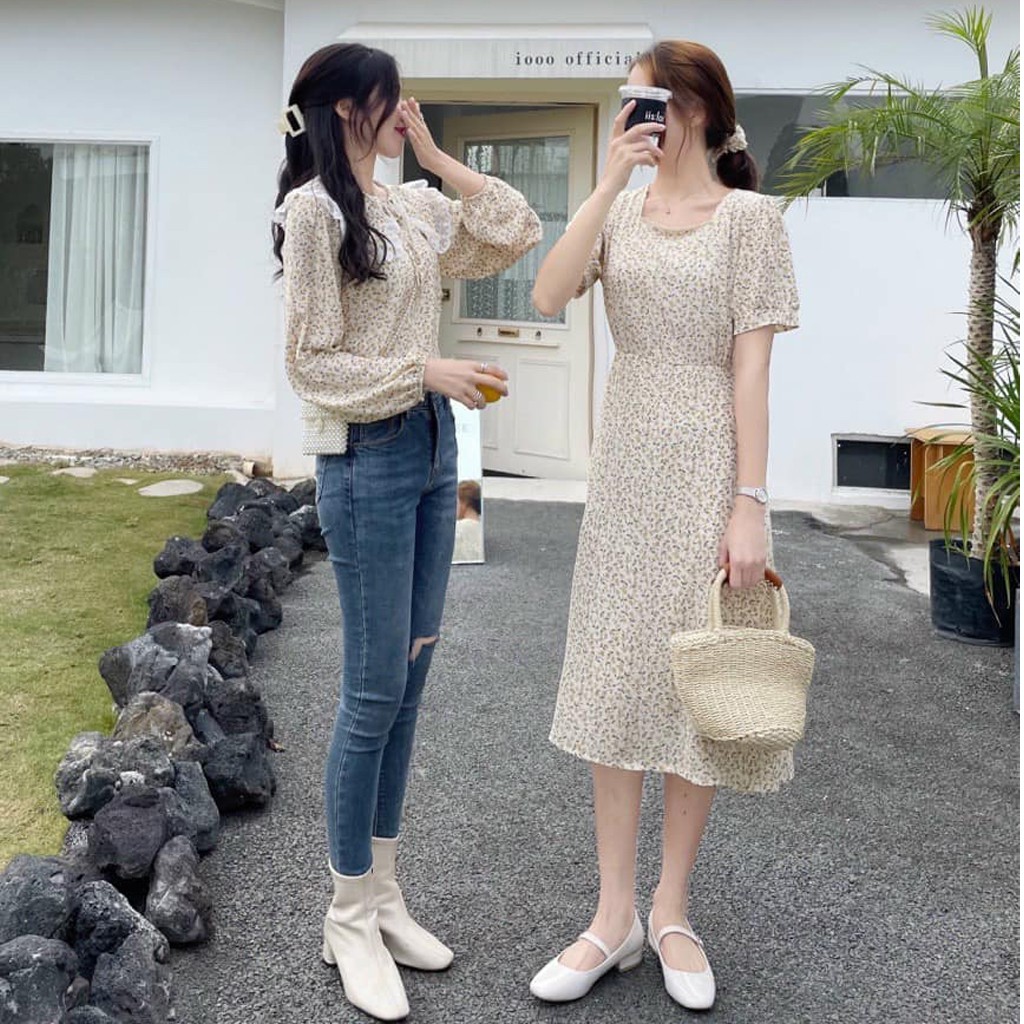 Đầm dự tiệc hoa nhí cổ ren kèm chun, kiểu váy hoa vintage Nàng Thơ loại đẹp dày dặn dáng dài, đầm hoa ulzzang -ckv123 | BigBuy360 - bigbuy360.vn