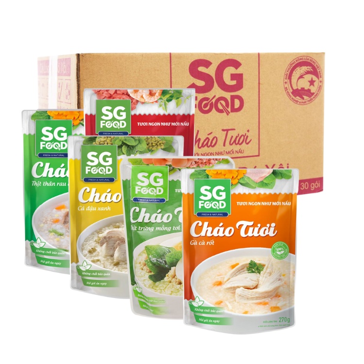 Combo 30 cháo tươi Sài Gòn Food 270g cho bé từ 12 tháng (thịt bằm, gà, bò, tôm, trứng, Cá)