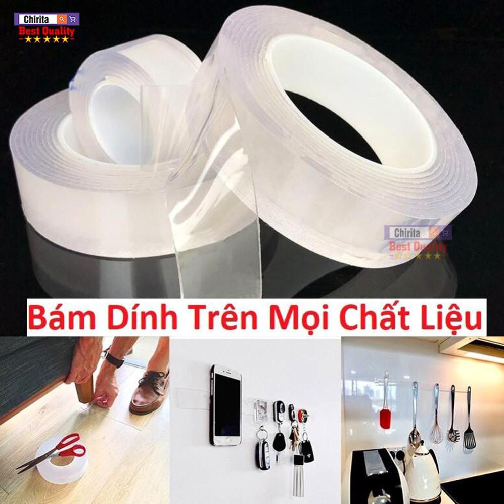 Băng Keo SILICON 2 Mặt NANO - Keo Dán Trong Suốt Cuộn 5 MÉT - Băng Dính Thần Thánh Chịu Lực Tốt