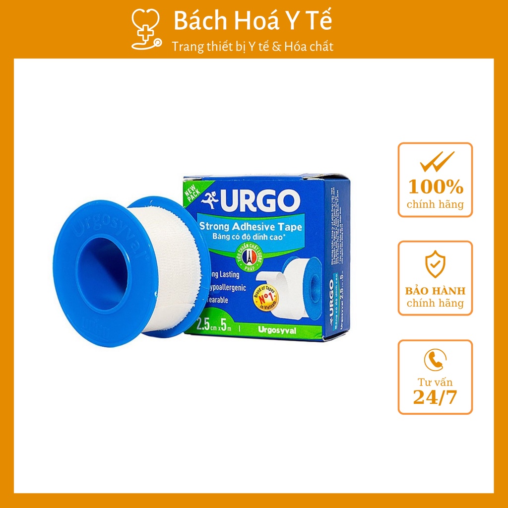 Băng keo lụa Urgotana, có độ dính cao, sản xuất Việt nam, Cuộn 2.5x5 cm