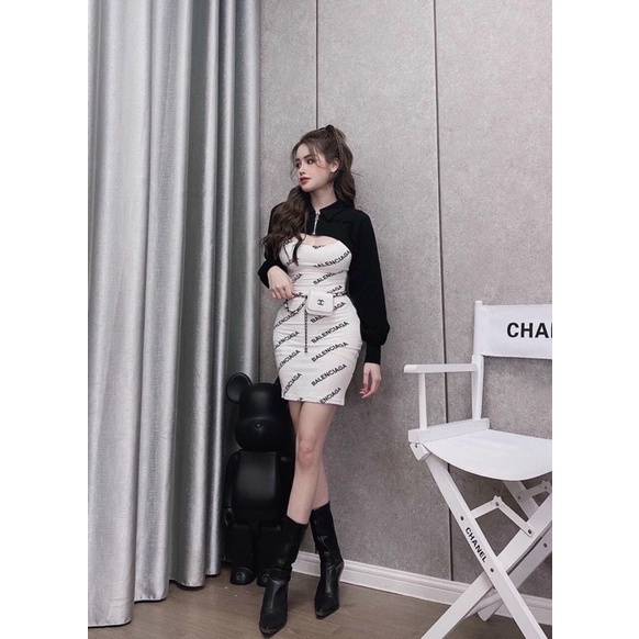 Đầm Body Chữ Kèm Áo Khoác Cá Tính