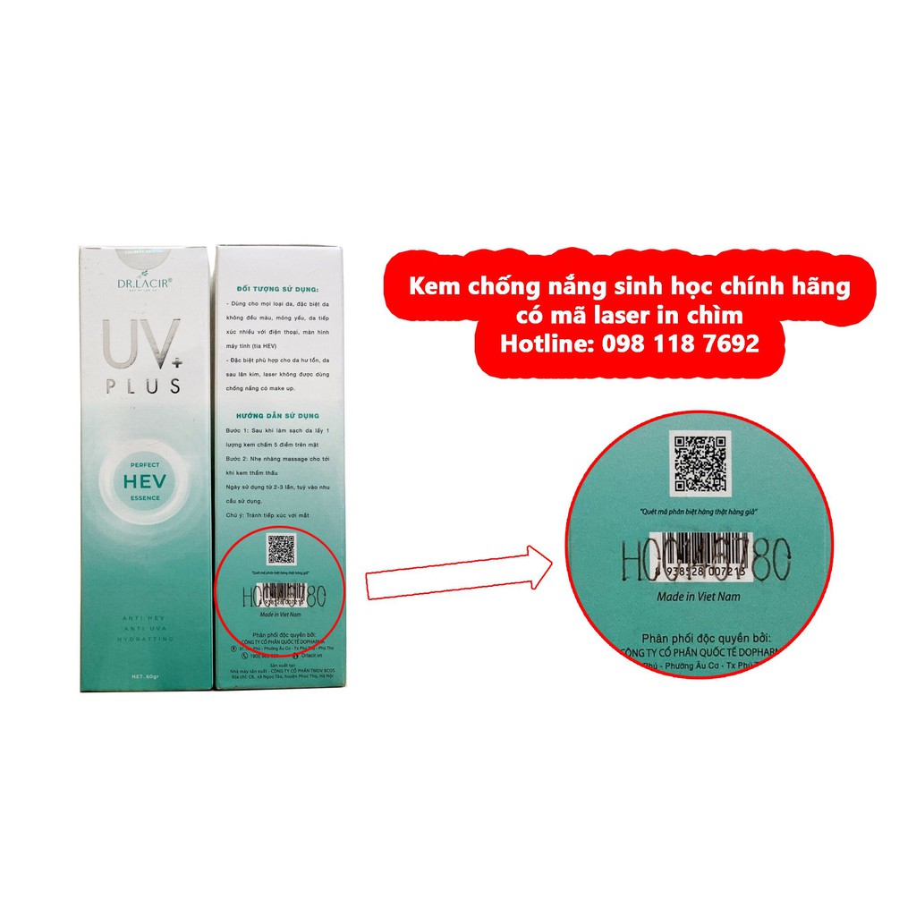 Chống Nắng Sinh Học Dr Lacir - Tặng mặt nạ thủy tinh căng bóng 70k | BigBuy360 - bigbuy360.vn