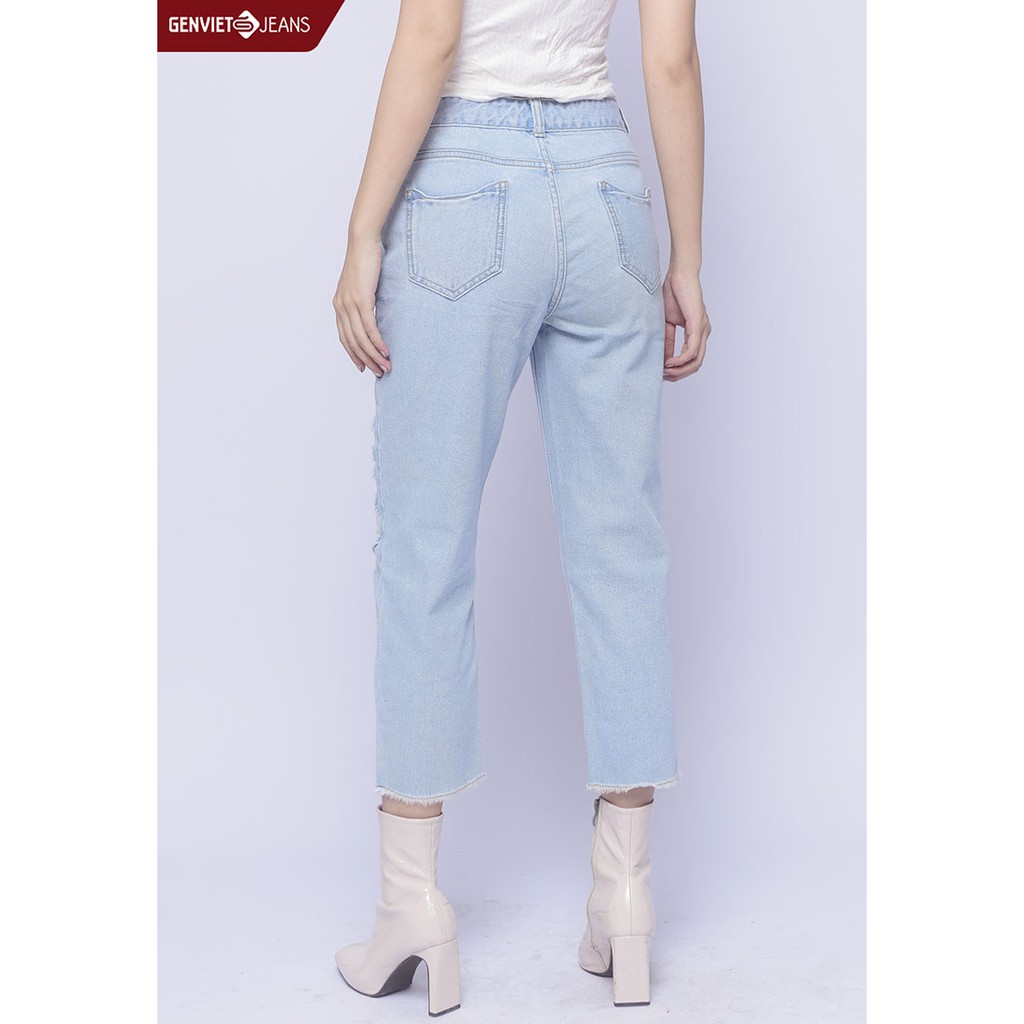 Quần Dài Jeans Nữ Phối Xước Rách TQ104J986 GENVIET