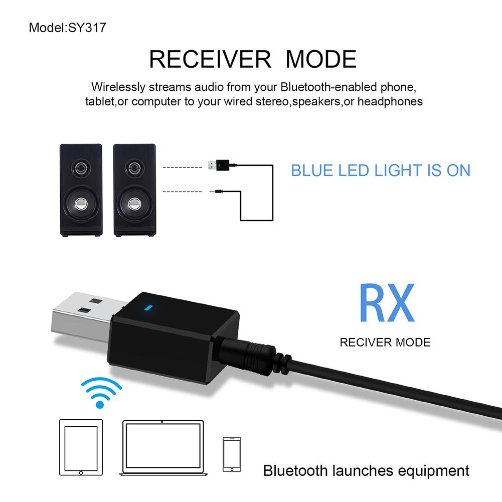 Bộ thu Bluetooth 2 trong 1 USB Đầu ra kép Âm thanh AUX Bộ phát nhạc miễn phí