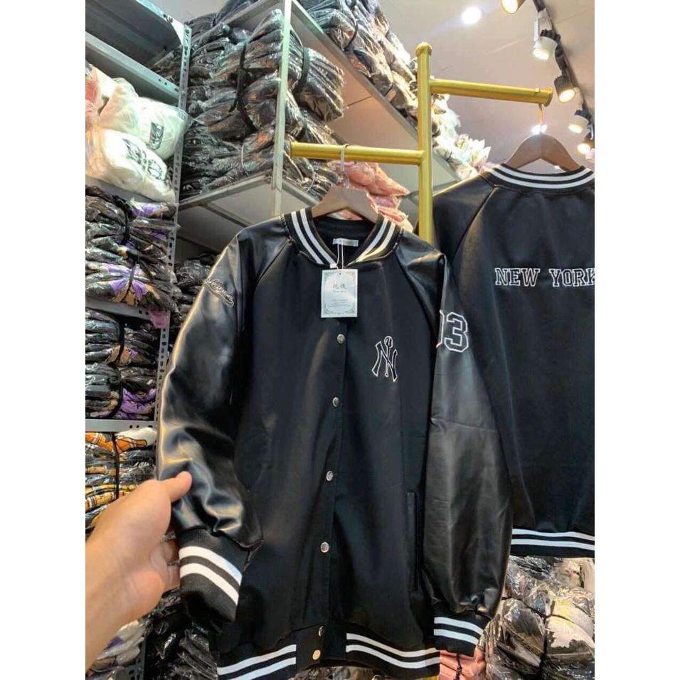 Áo khoác BomBer ,  Tay da ,03 New York Nam Nữ Ni Phối Tay Da Zadola Fashion