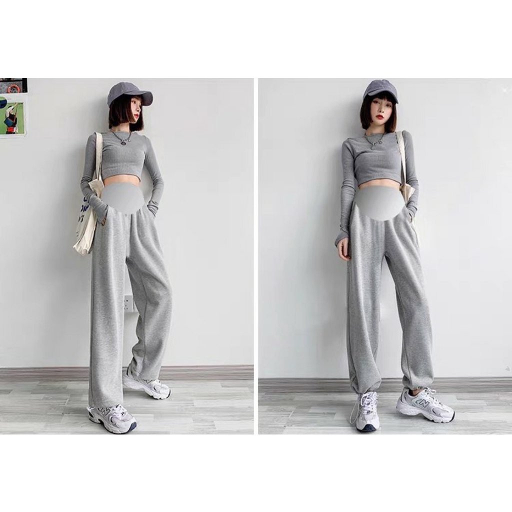 Quần bầu baggy chất nỉ tổ ong dày dặn dáng suông có đáp bụng thoải mái cho mẹ bầu QB1489