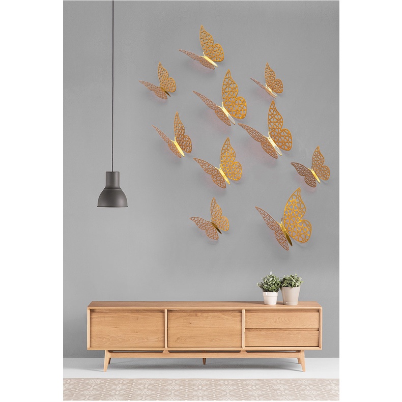 Bộ 12 con bướm kim loại dán tường kim loại nhiều màu sắc