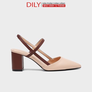 Giày Cao Gót DILY Phối Dây Thời Trang Gót Vuông Cao 7cm Màu Kem_AA0170