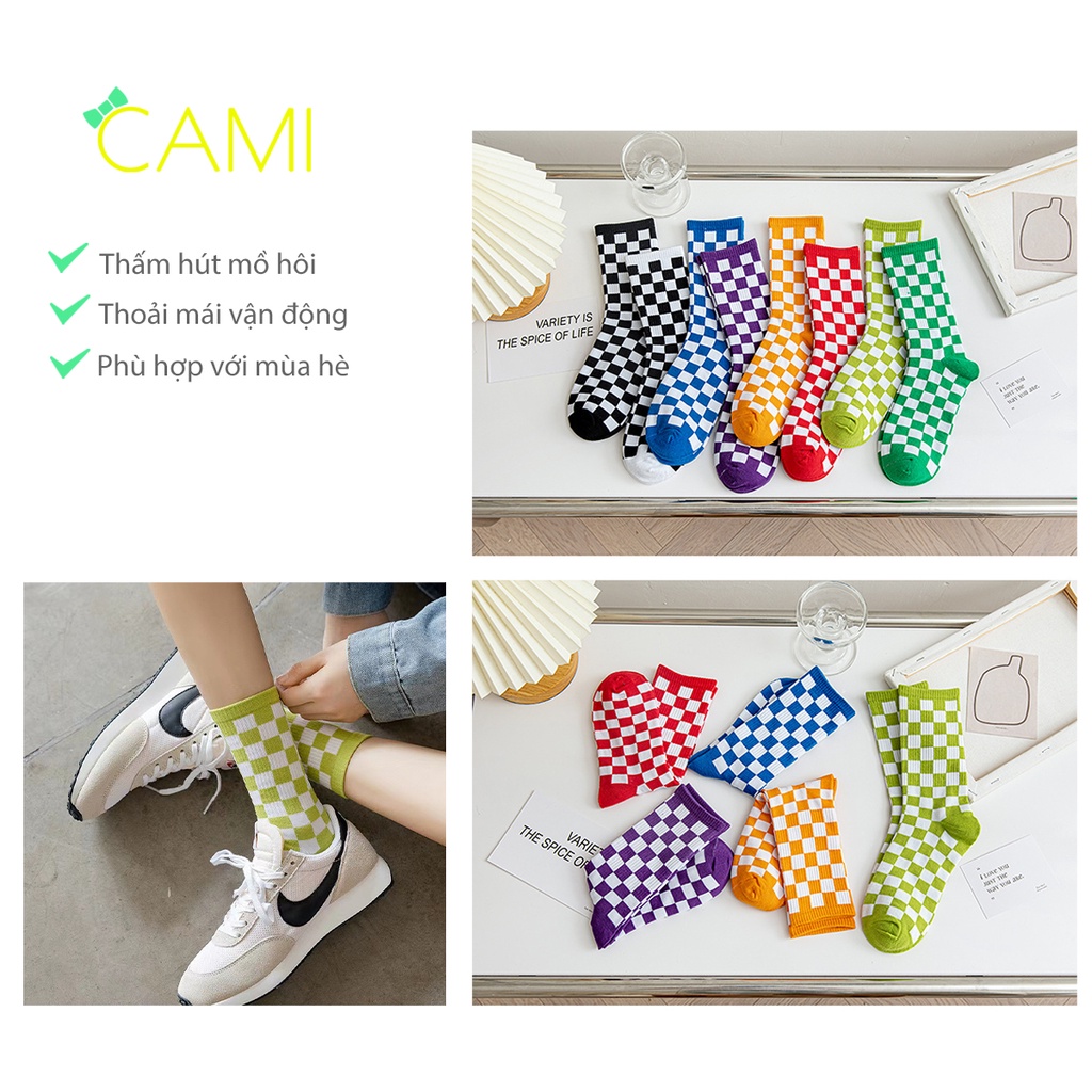 Vớ freesize cổ cao họa tiết caro màu sắc trẻ trung năng động - Cami - CMPK244