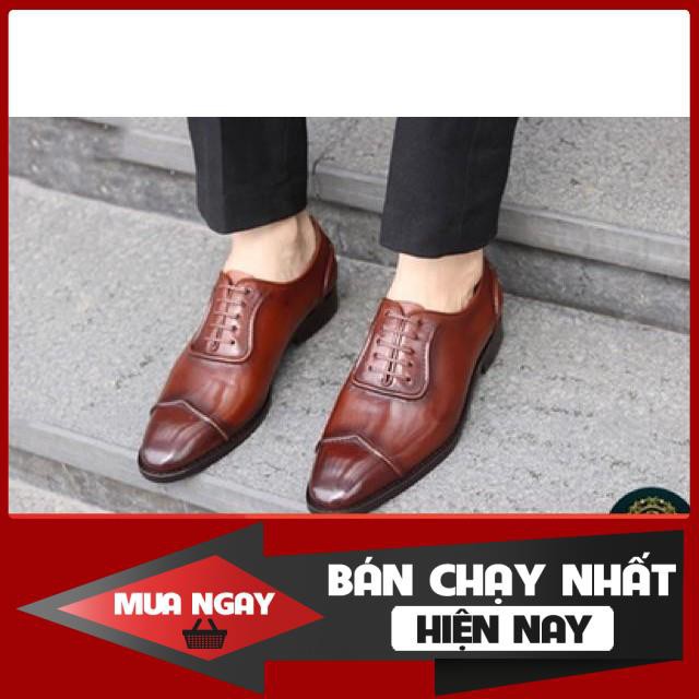 { sale } Giay buộc dây sang trọng + chất liệu da bò + đế phíp gỗ