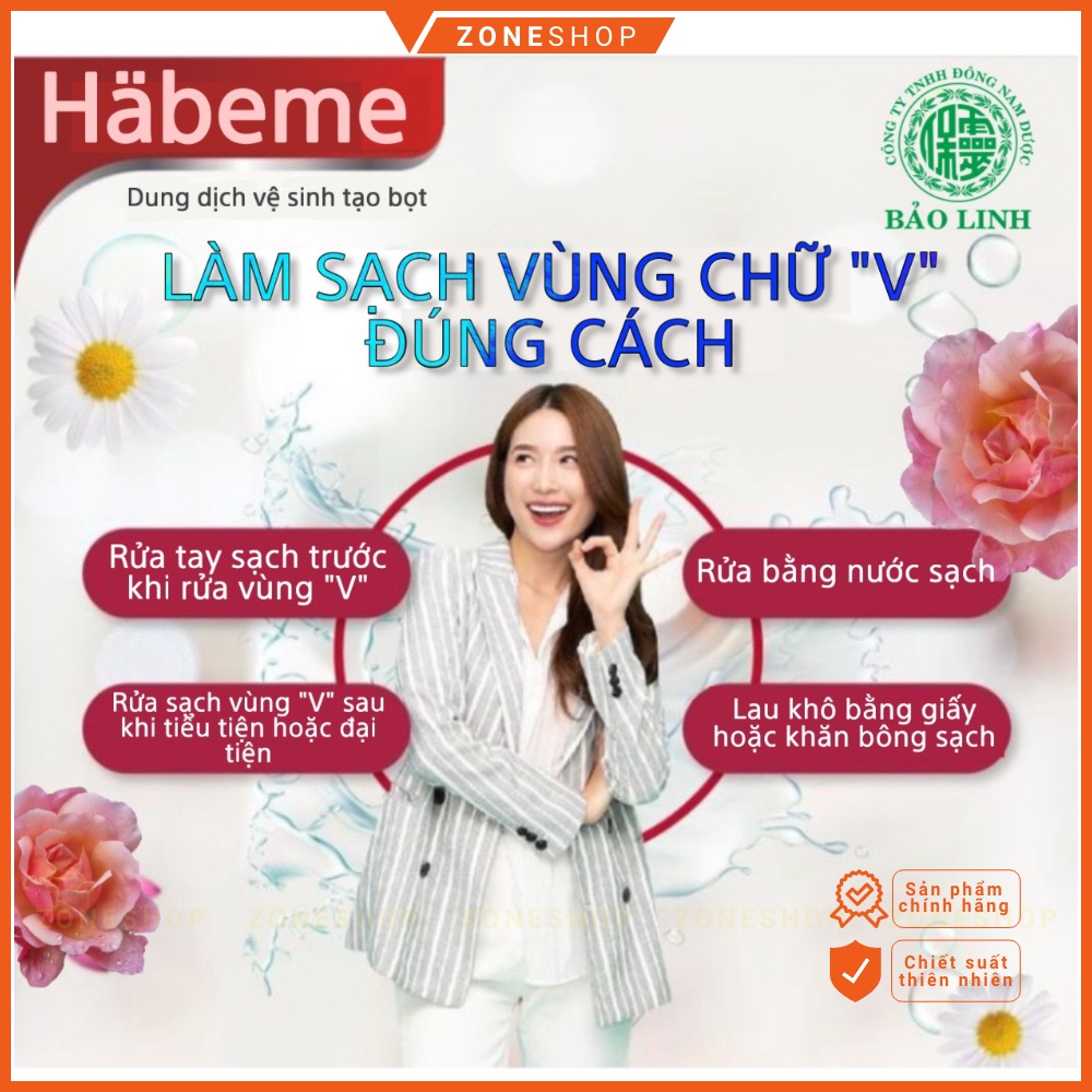 Dung dịch vệ sinh phụ nữ HABEME, bọt vệ sinh phụ nữ chiết xuất thiên nhiên, làm hồng, se khít - Bảo Linh ZONESHOP