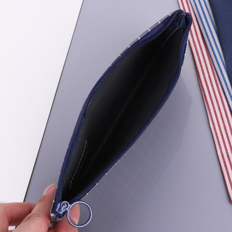 Túi Đựng Bút Bằng Vải Canvas Họa Tiết Kẻ Sọc Xinh Xắn