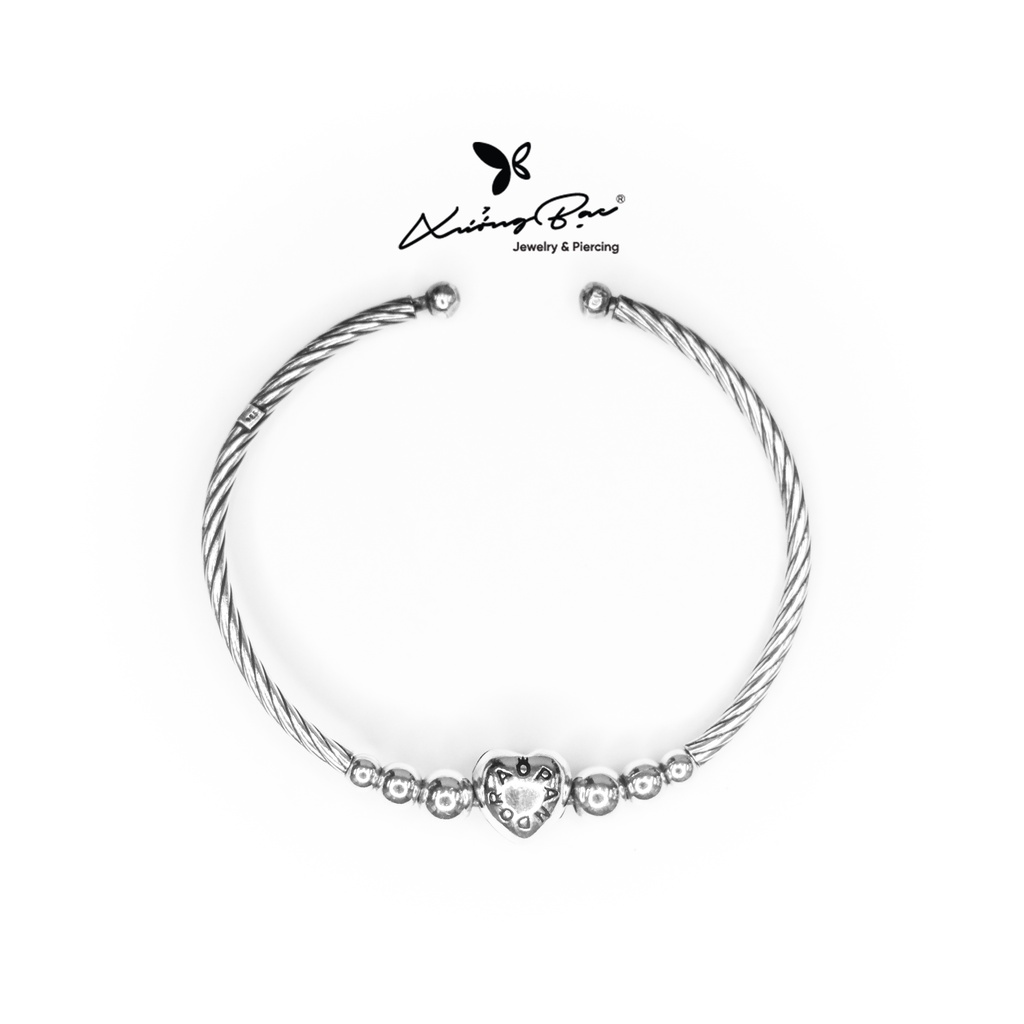 Vòng tay bạc nữ thiết kế trái tim Xưởng Bạc, Lắc tay bạc 925 cao cấp, kiềng tay cứng KC1.490