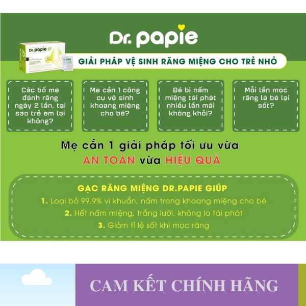 Gạc rơ lưỡi Dr Papie xỏ ngón vệ sinh răng miệng cho bé, Có tinh dầu lá hẹ thiên nhiên
