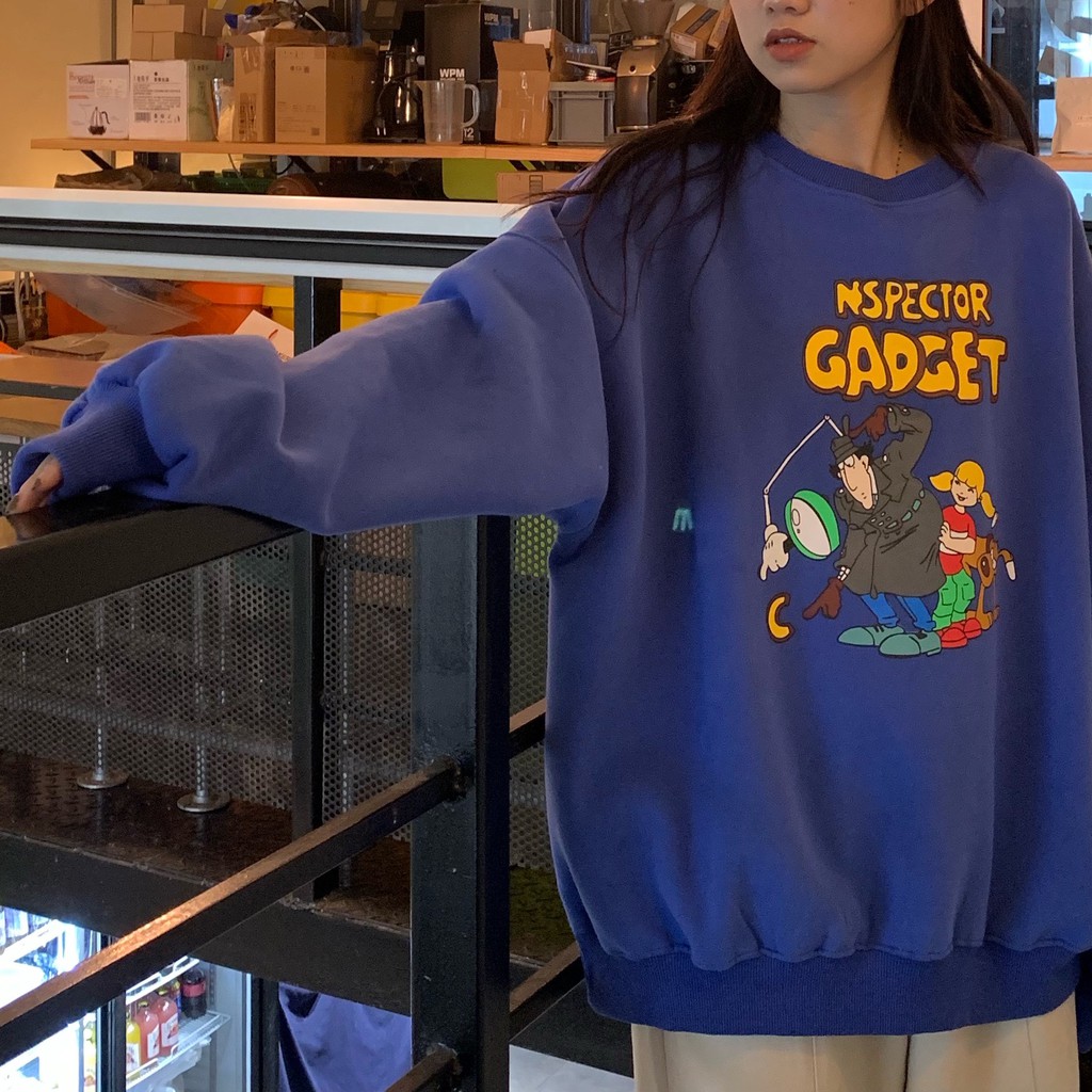 Áo sweater nữ form rộng phong cách áo sweater nữ nỉ unisex in hoạt hình GADGET thời trang du lịch đi học | BigBuy360 - bigbuy360.vn